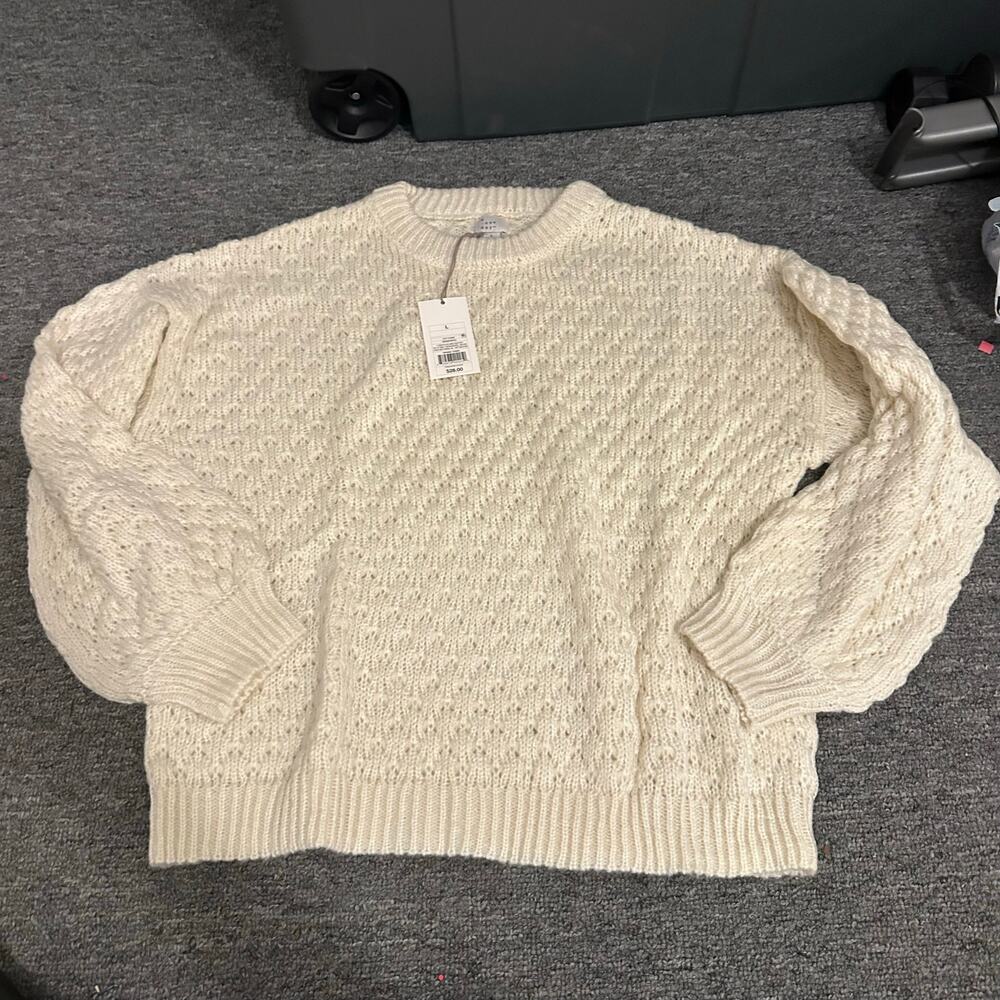 Women' Crewneck Textured Pullover Sweater - a New Day™ Large White
